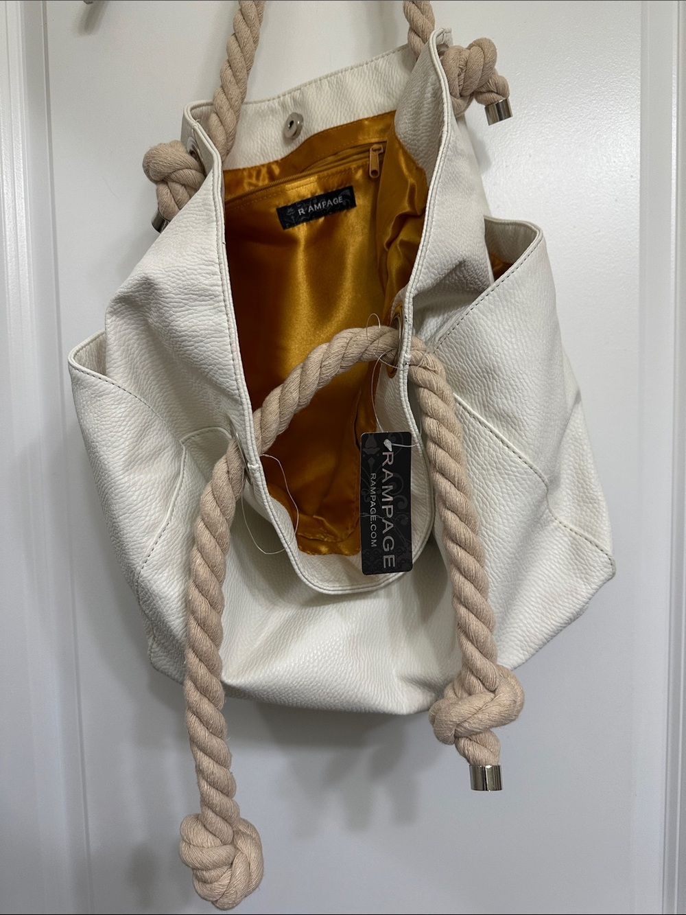 Rampage White Tote with Beige Rope Handles - Picture 2 of 9